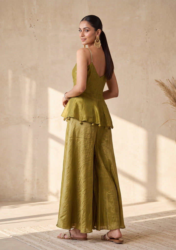 Mehendi Green Zardozi (Gold) Tissue Readymade Salwar Suit