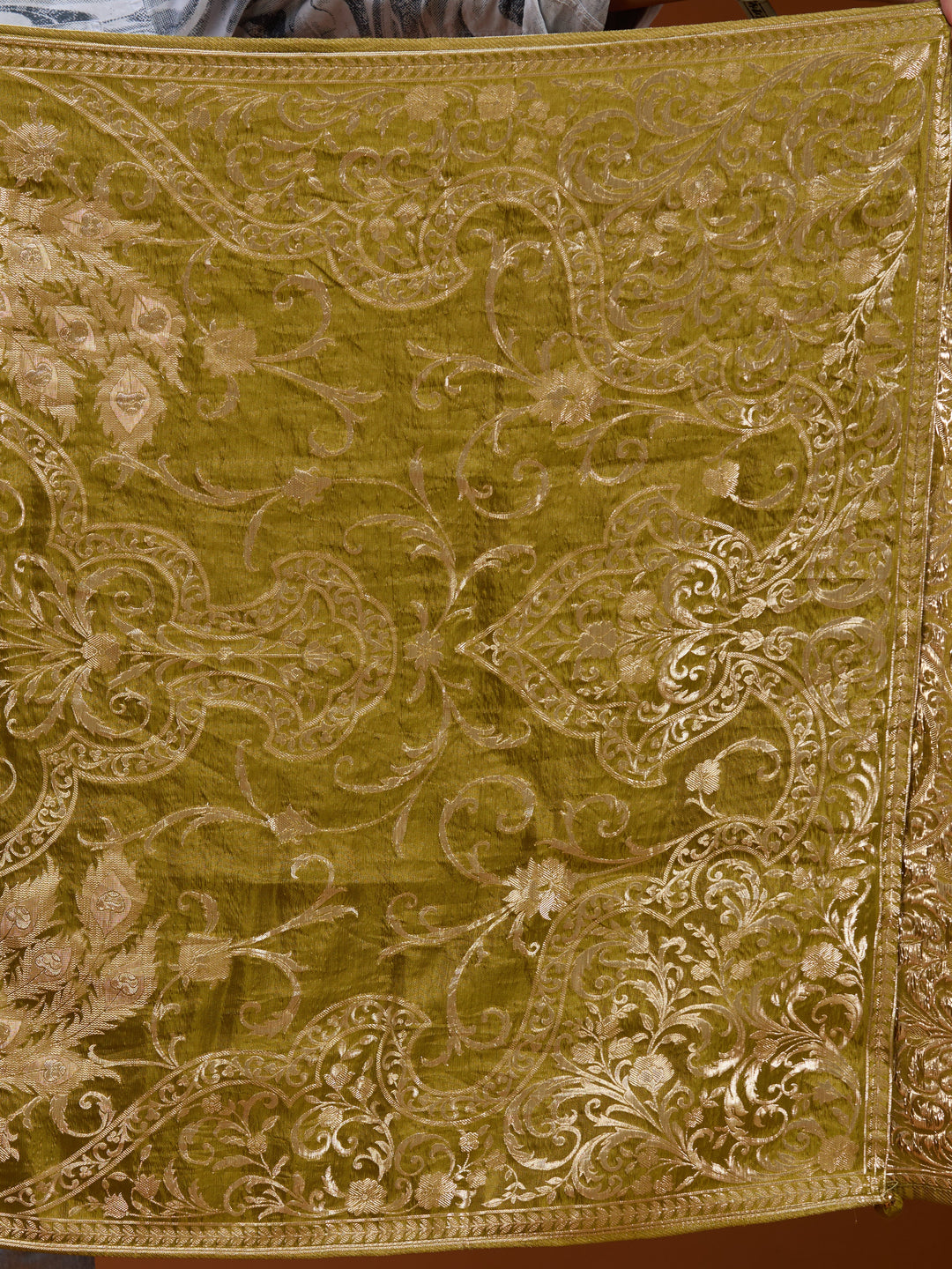 Mehendi Green Zardozi (Gold) Tissue Readymade Salwar Suit