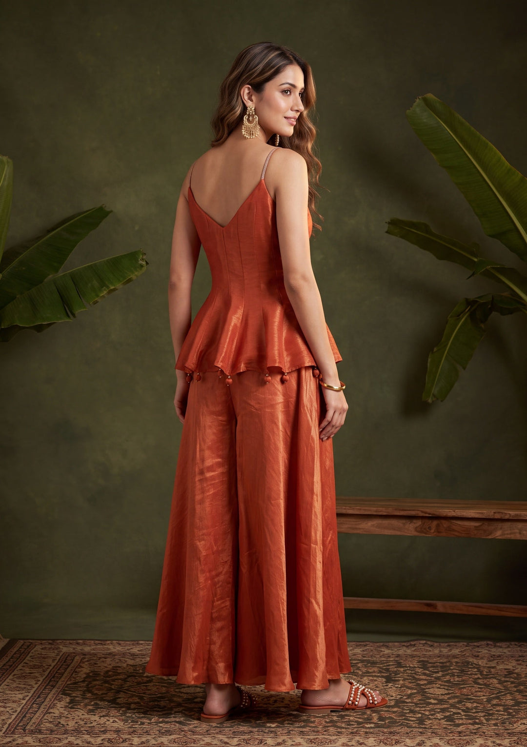 Rust Zardozi (Gold) Tissue Readymade Salwar Suit