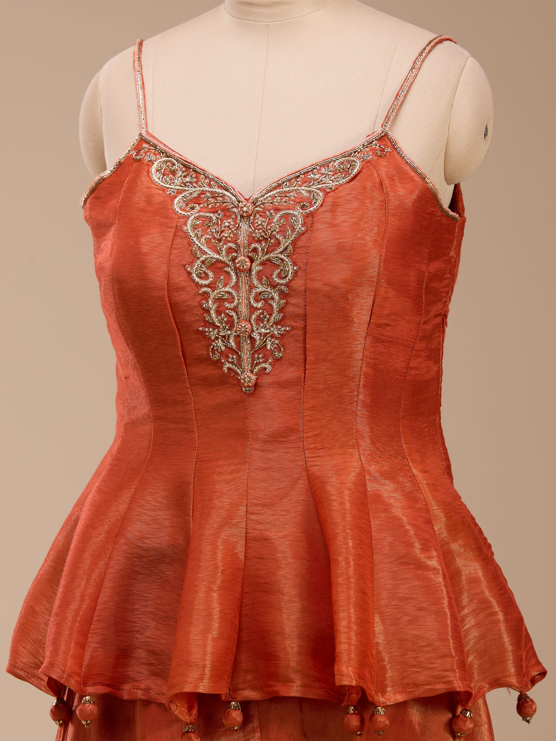 Rust Zardozi (Gold) Tissue Readymade Salwar Suit