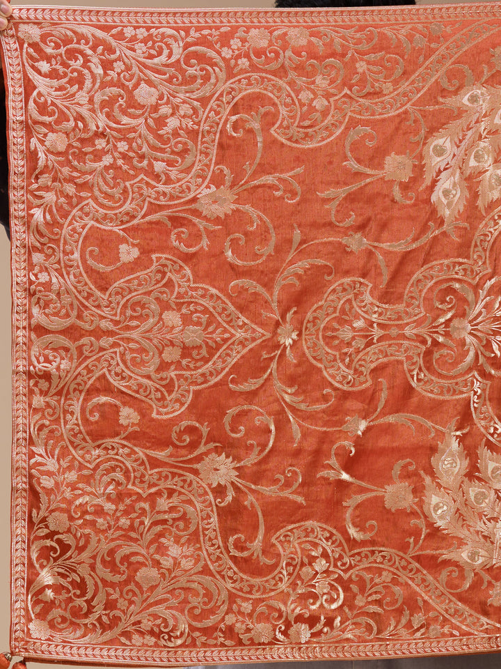 Rust Zardozi (Gold) Tissue Readymade Salwar Suit