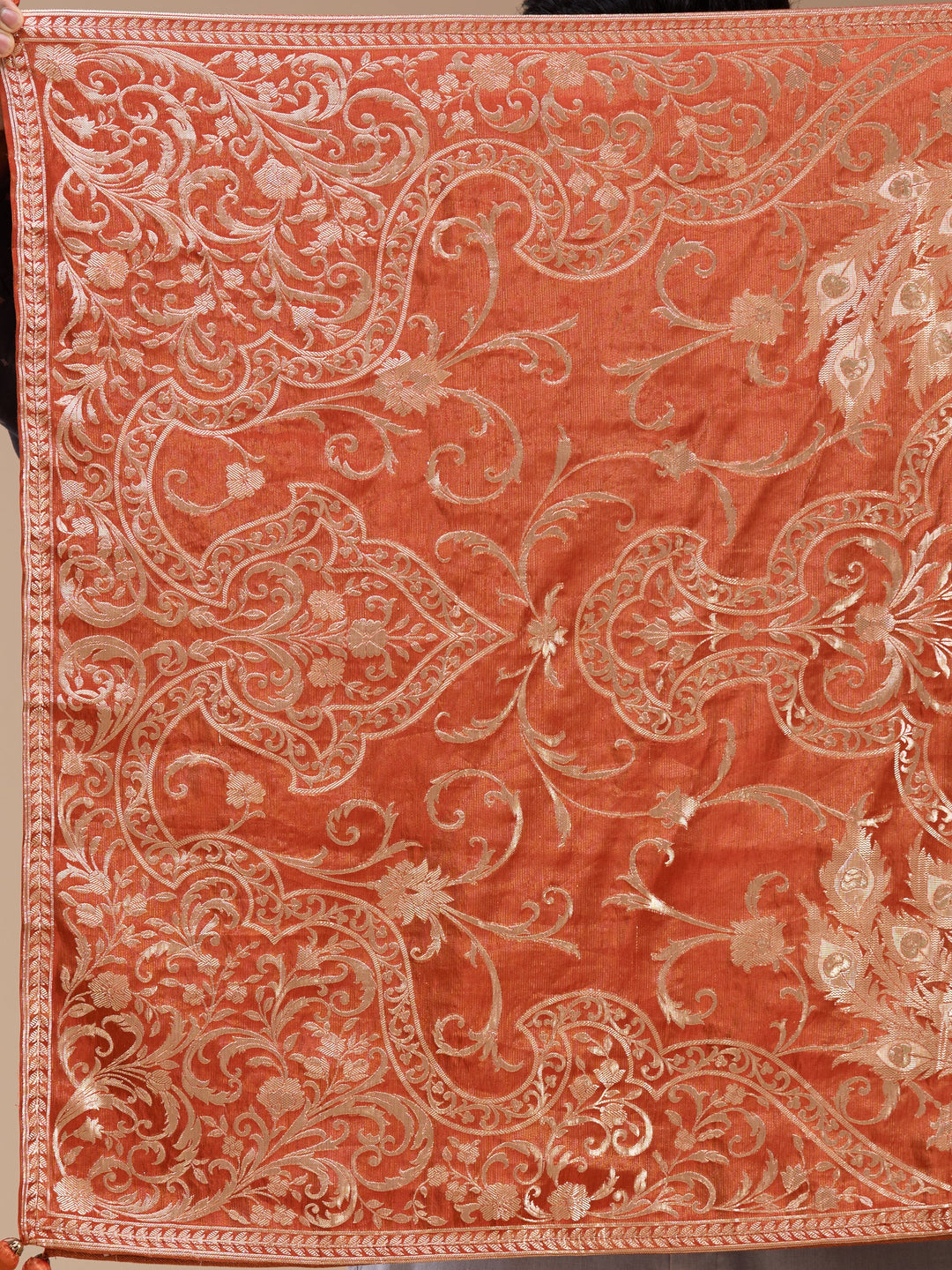 Rust Zardozi (Gold) Tissue Readymade Salwar Suit