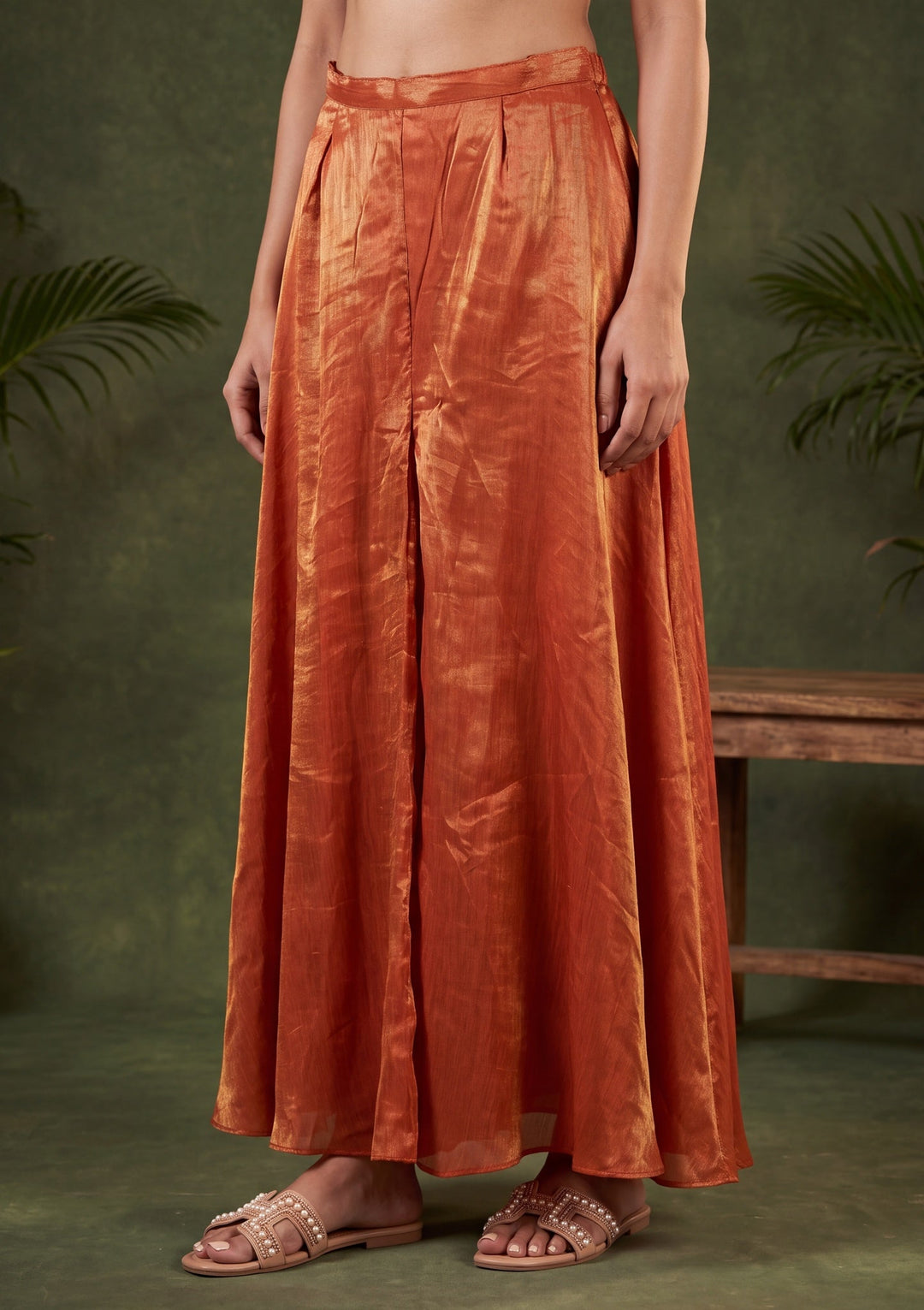 Rust Zardozi (Gold) Tissue Readymade Salwar Suit
