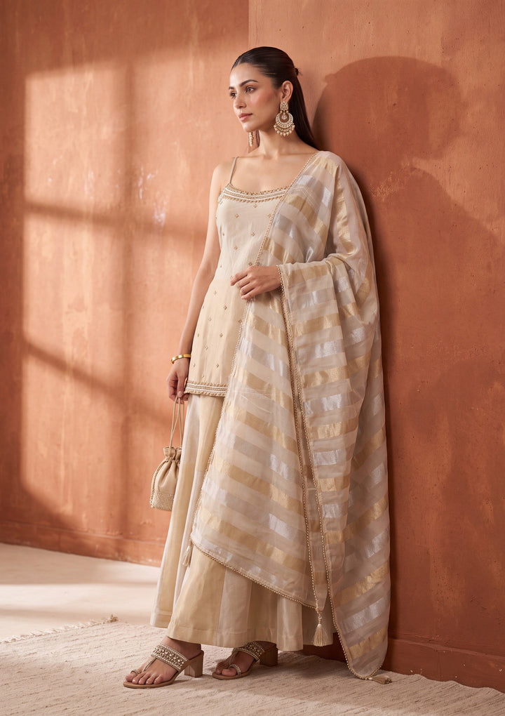 Cream Cutdana Tissue Readymade Salwar Suit