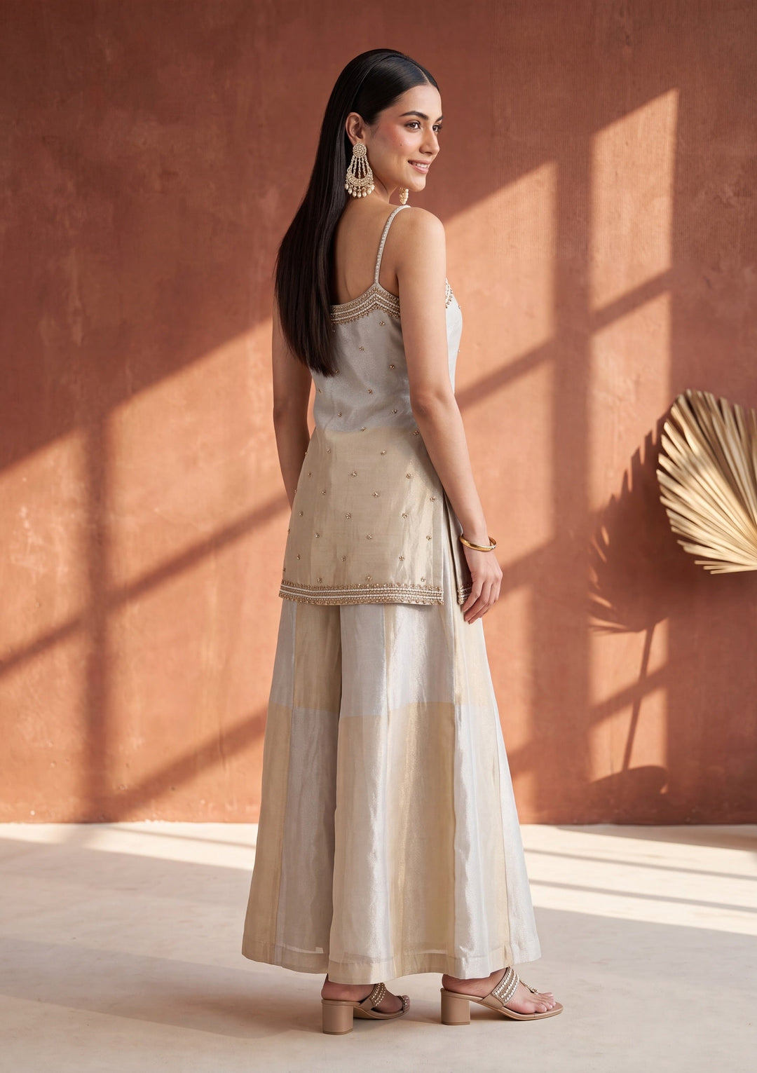 Cream Cutdana Tissue Readymade Salwar Suit