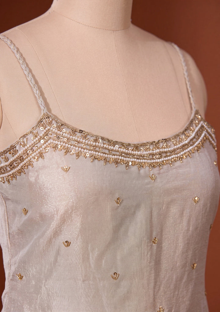 Cream Cutdana Tissue Readymade Salwar Suit