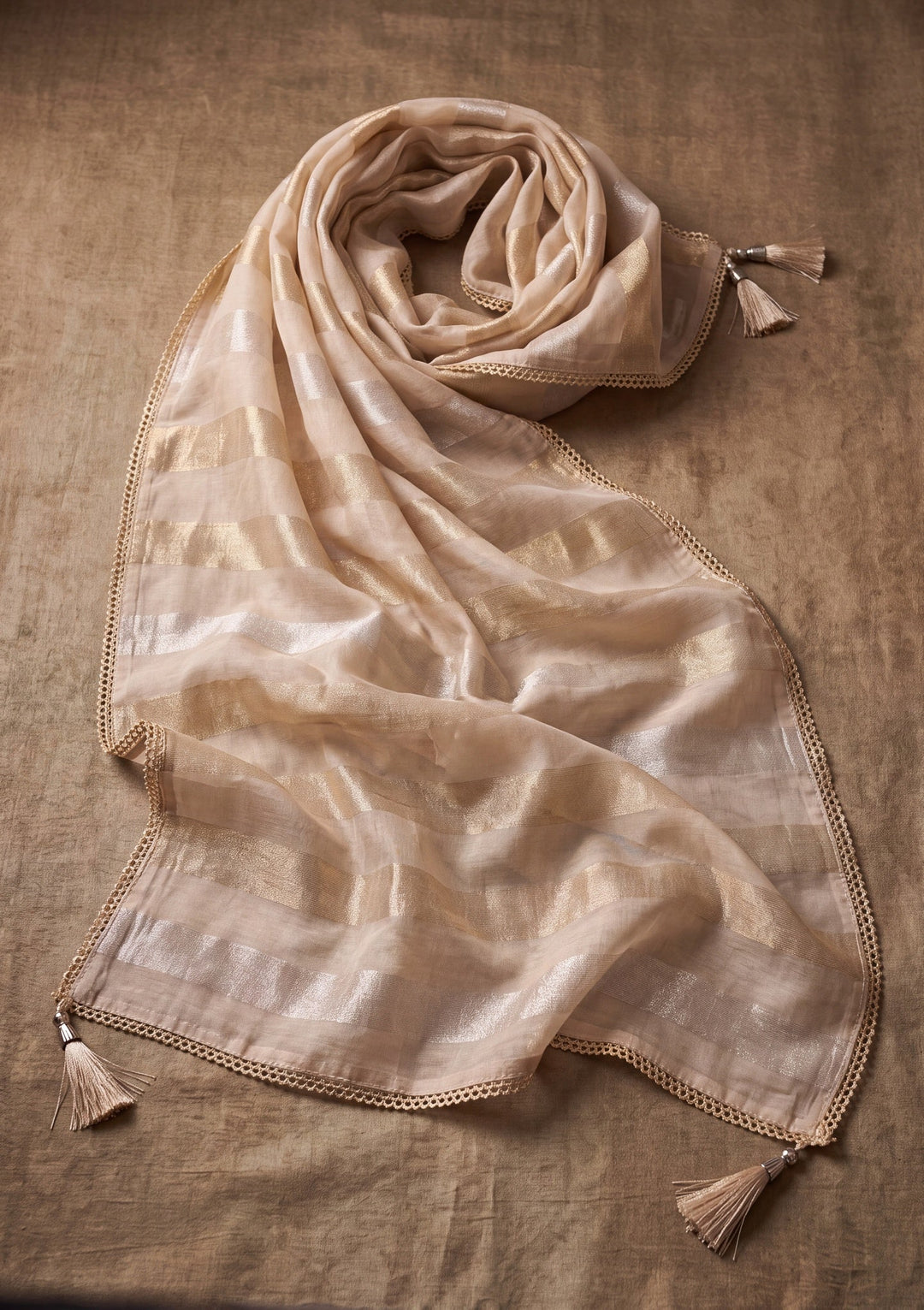 Cream Cutdana Tissue Readymade Salwar Suit