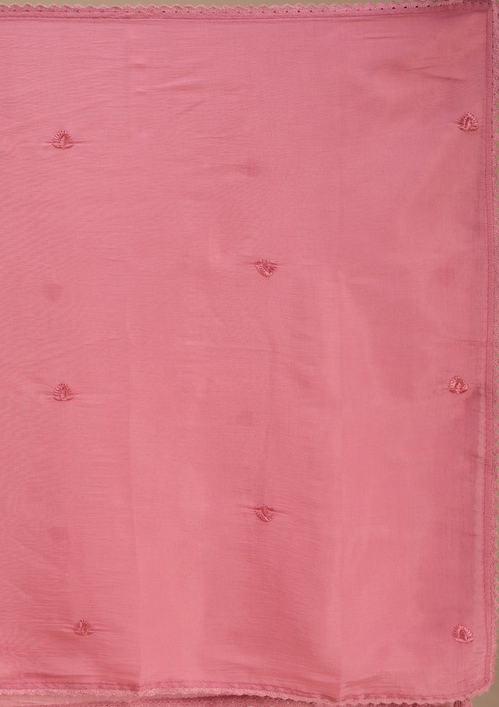 Gajari Pink Threadwork Chanderi Readymade Salwar Suit