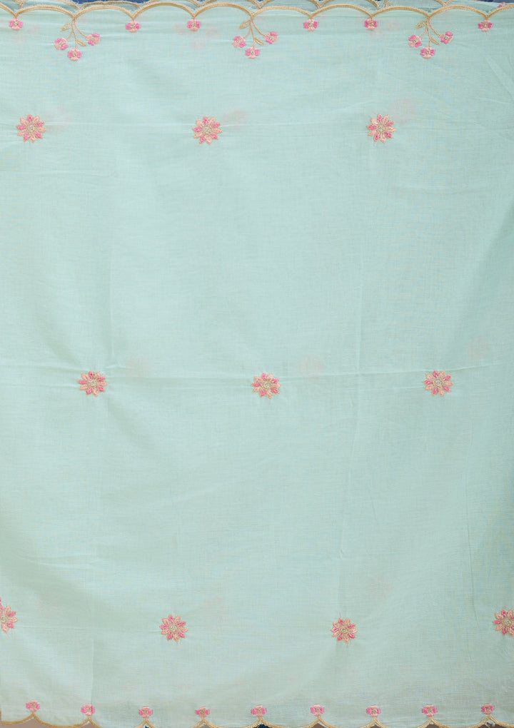 Sea Green Threadwork Cotton Readymade Salwar Suit