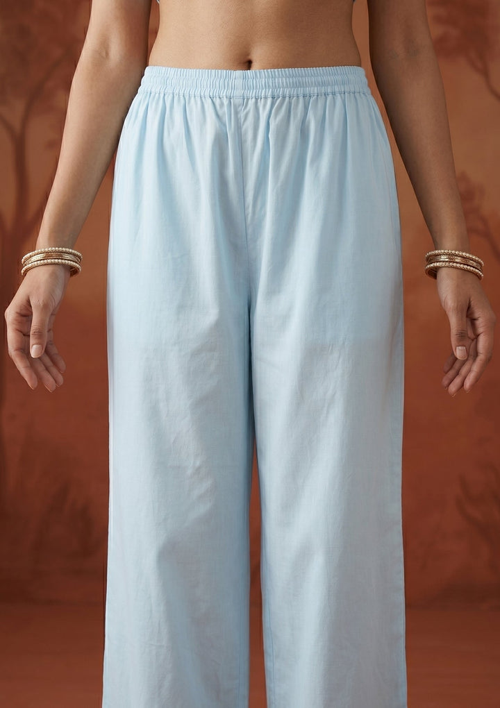 Sky Blue Applique Cotton Readymade Salwar Suit