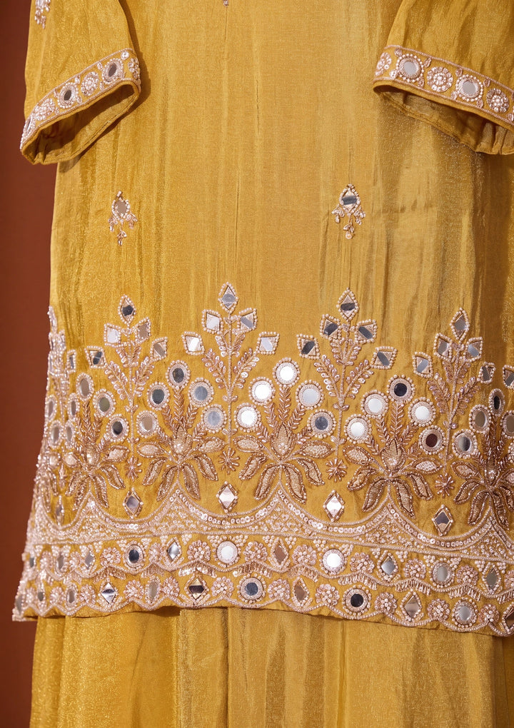 Mustard Yellow Mirrorwork Crepe Readymade Salwar Suit