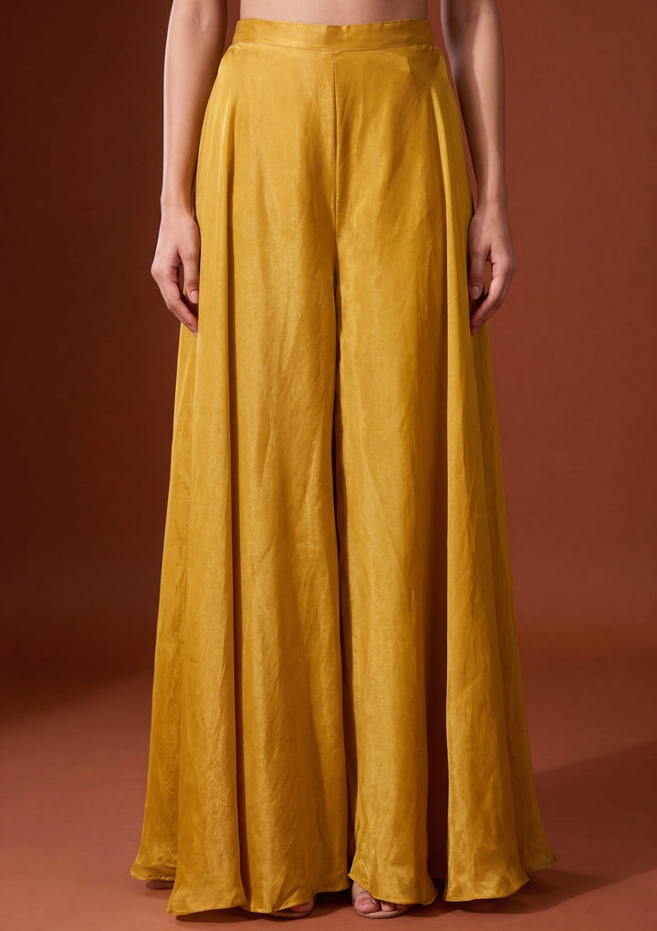 Mustard Yellow Mirrorwork Crepe Readymade Salwar Suit