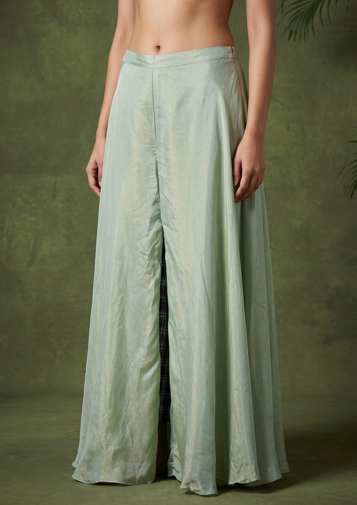 Pista Green Mirrorwork Crepe Readymade Salwar Suit