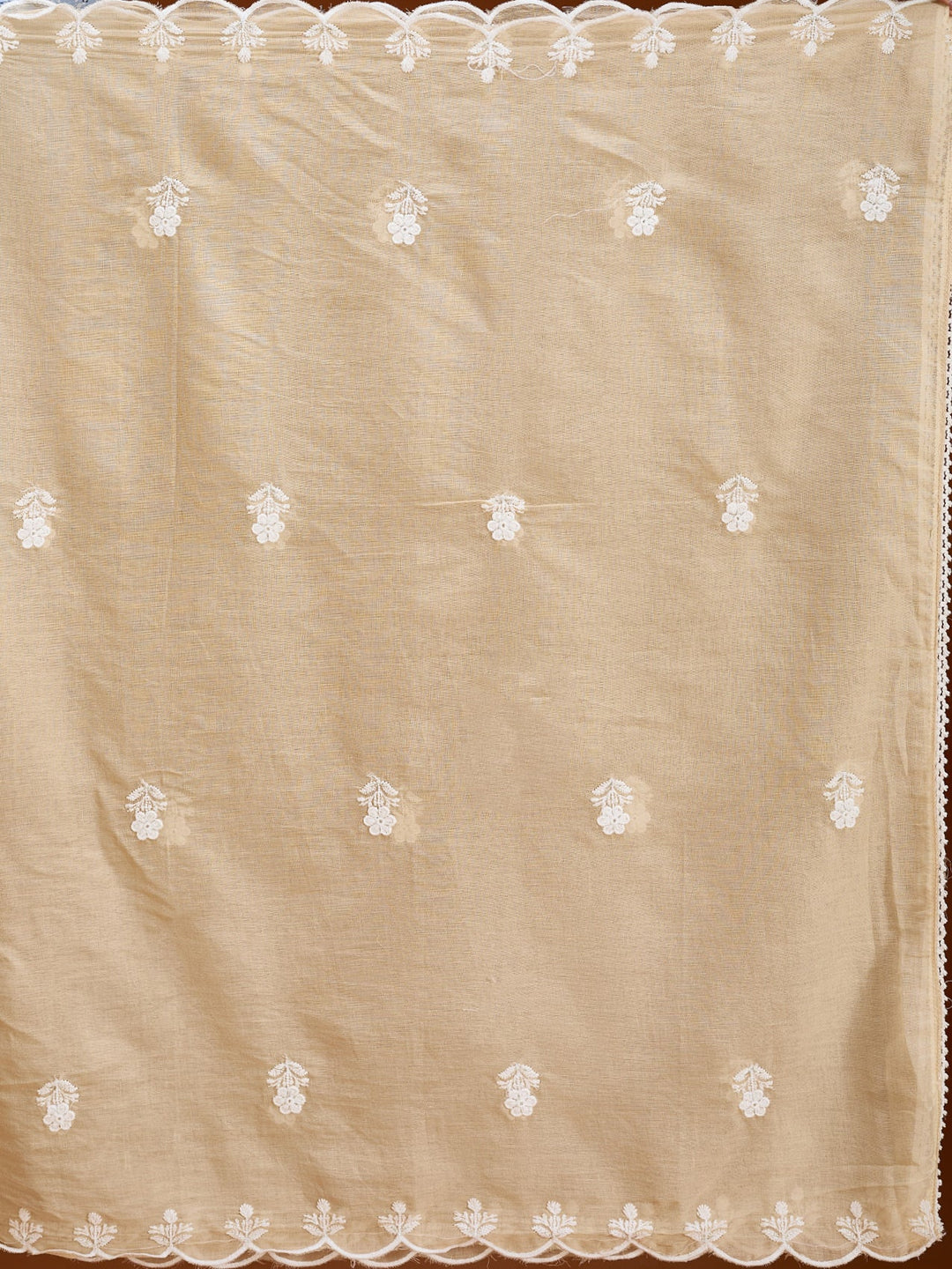 Beige Threadwork Cotton Readymade Salwar Suit