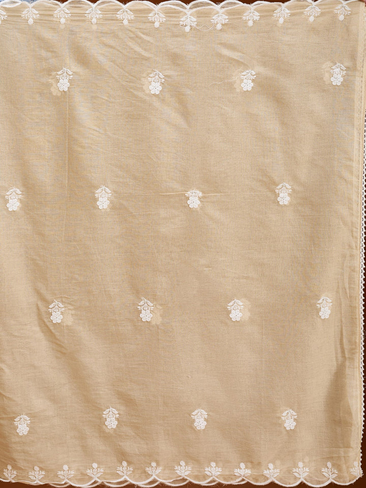 Beige Threadwork Cotton Readymade Salwar Suit