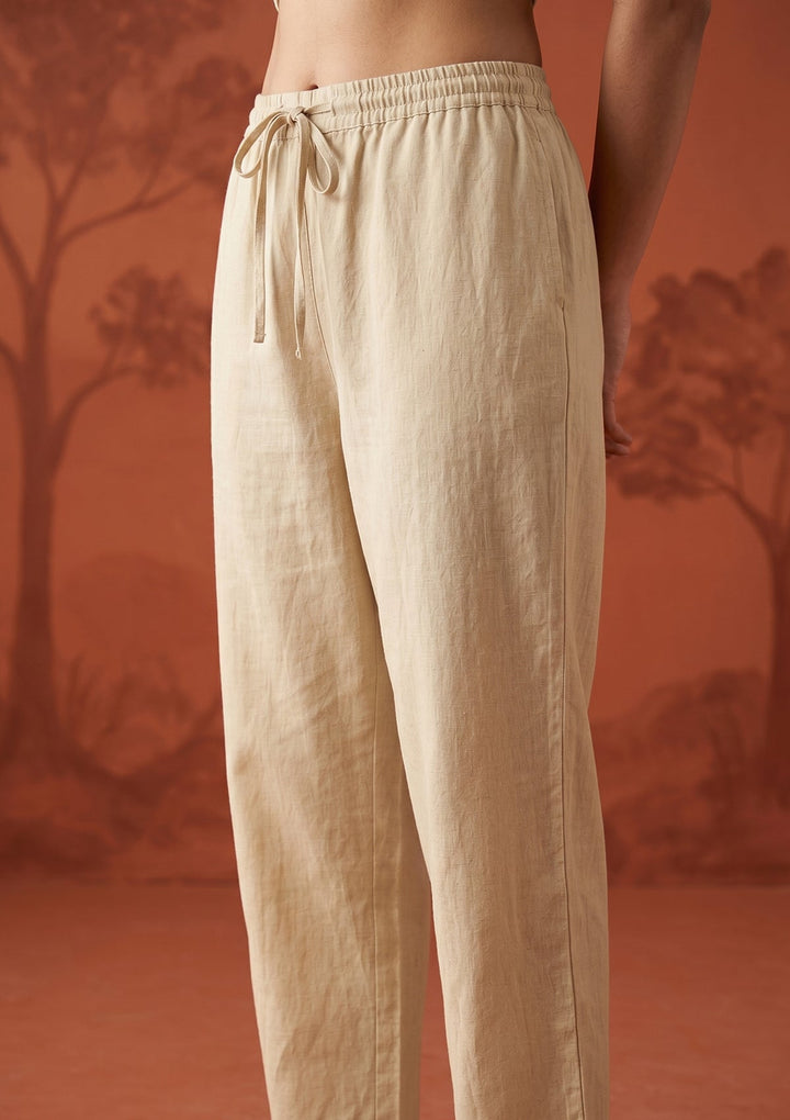 Beige Threadwork Cotton Readymade Salwar Suit