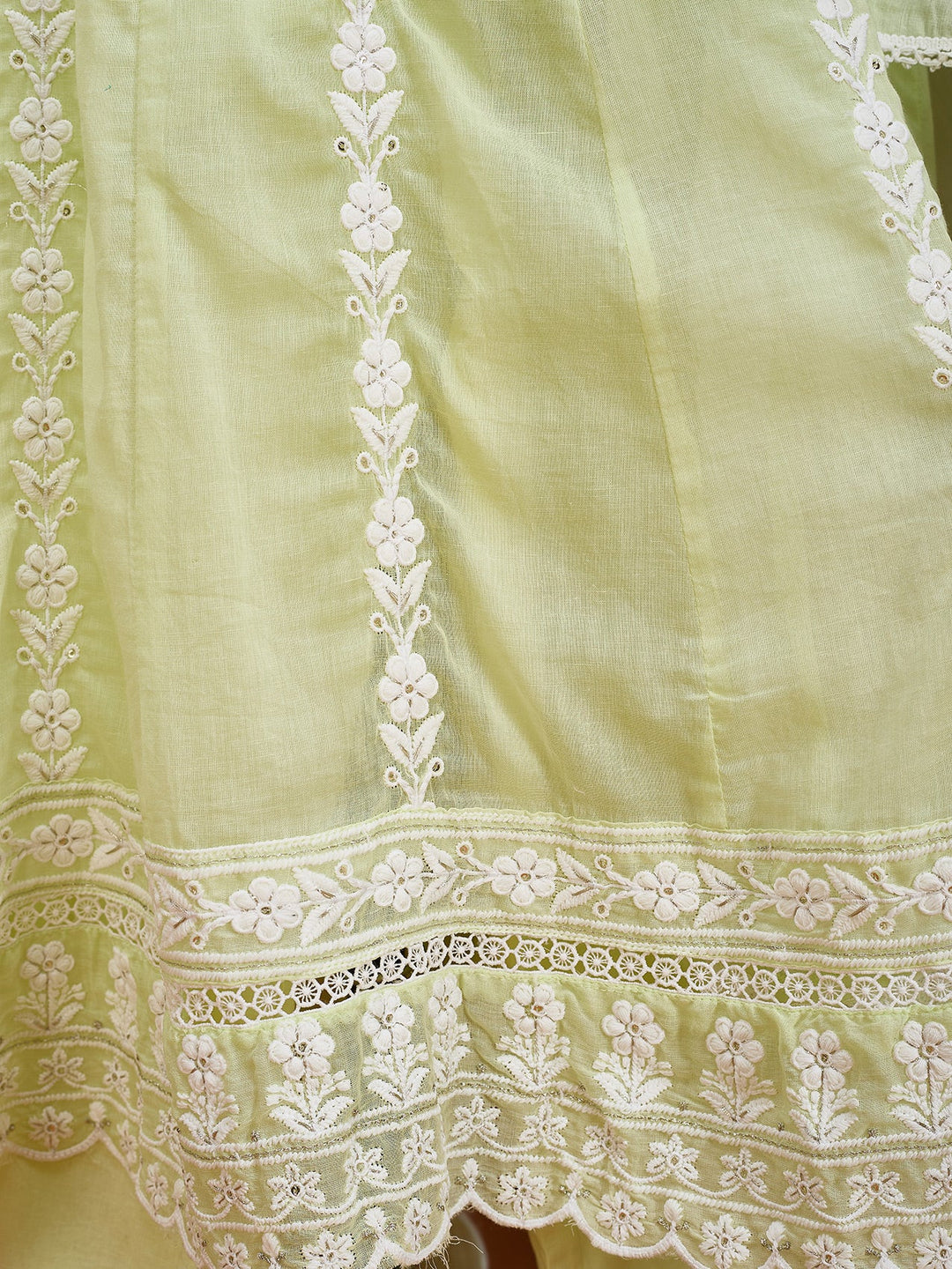Lime Green Threadwork Cotton Readymade Salwar Suit