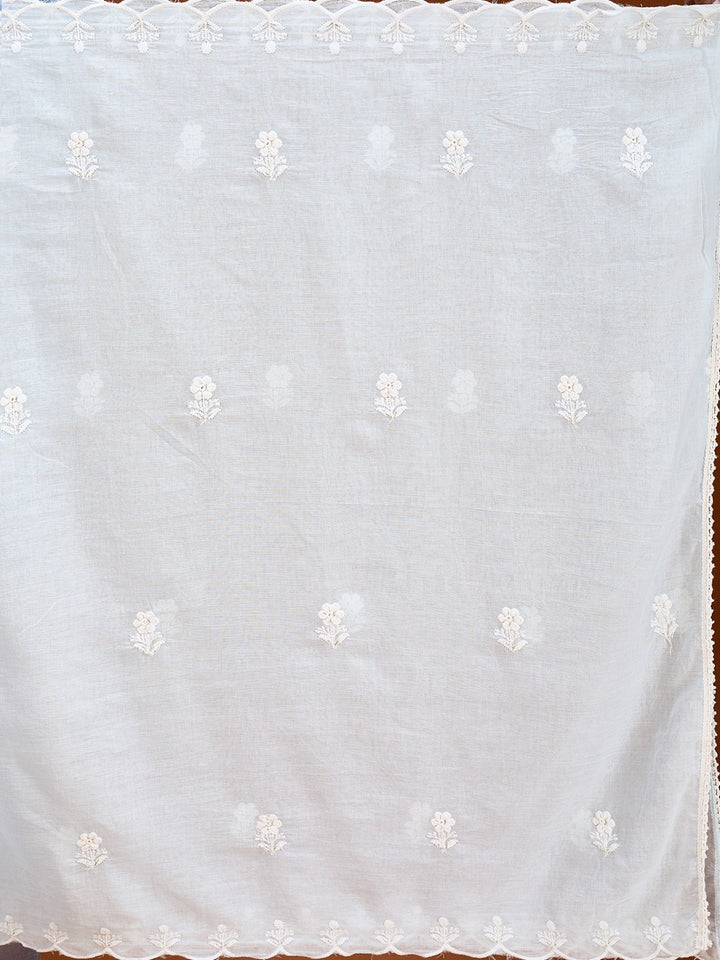 Sky Blue Cotton Threadwork Anarkali Kurta With Regular Pant And Dupatta