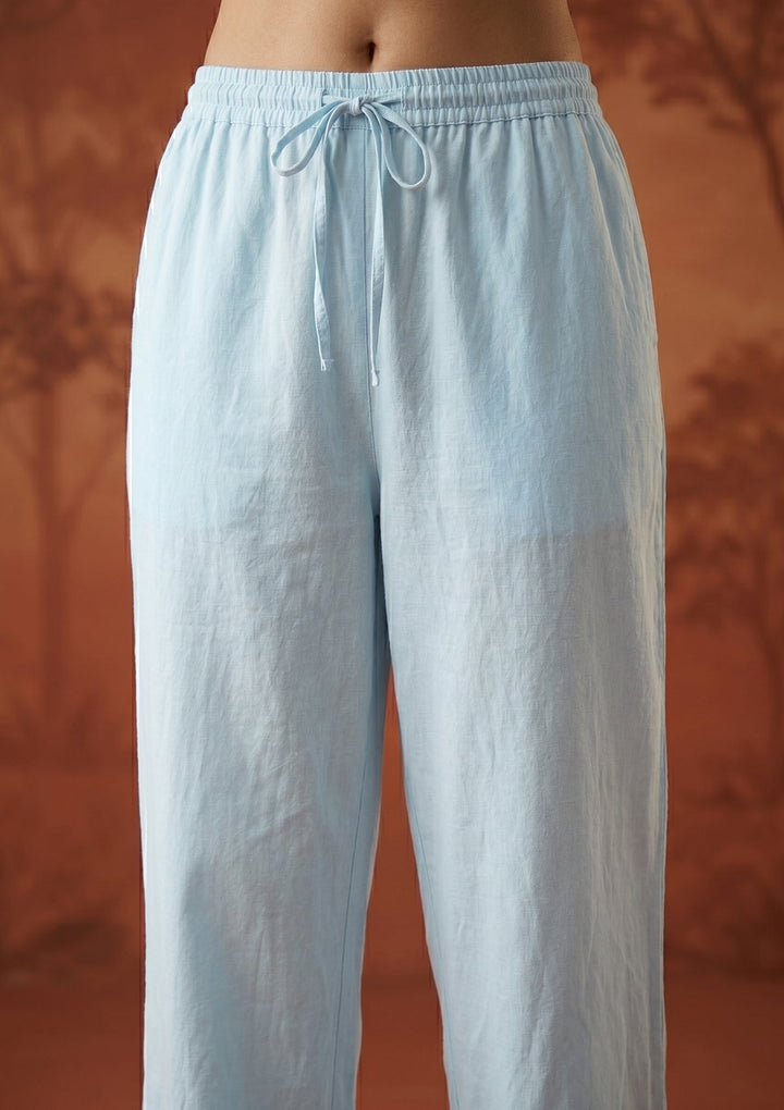Sky Blue Cotton Threadwork Anarkali Kurta With Regular Pant And Dupatta