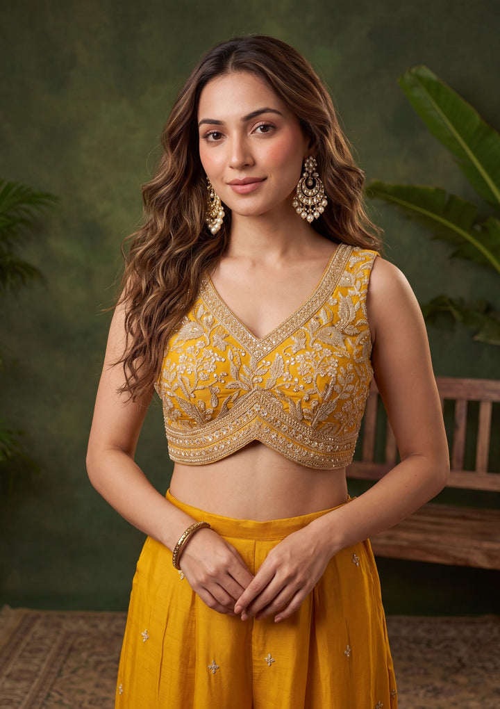 Mustard Yellow Zariwork (Gold) Chinon Readymade Salwar Suit