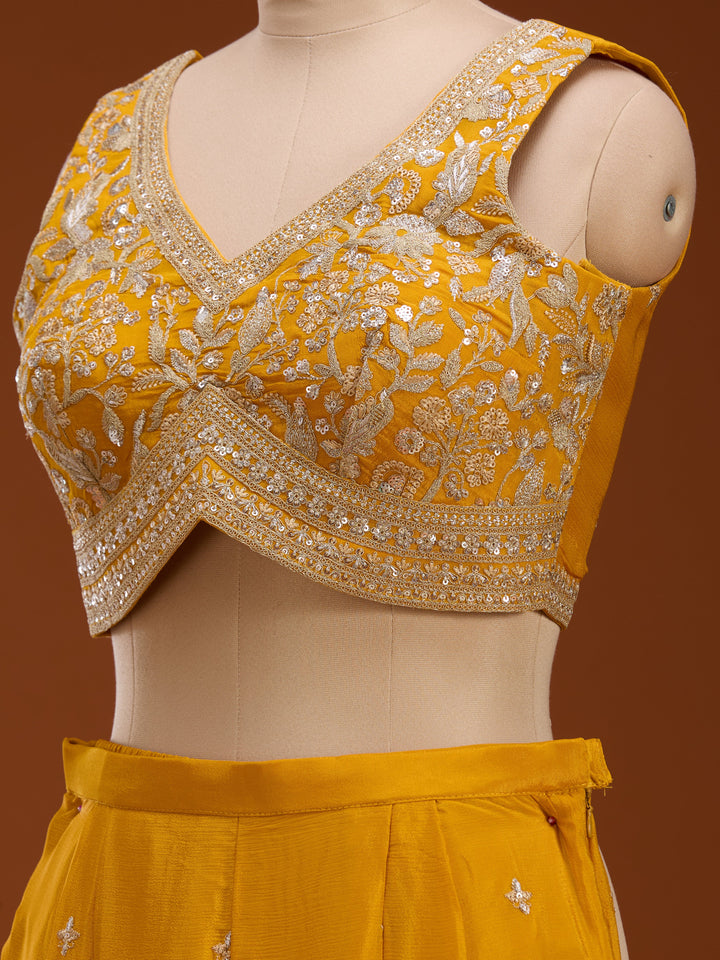 Mustard Yellow Zariwork (Gold) Chinon Readymade Salwar Suit