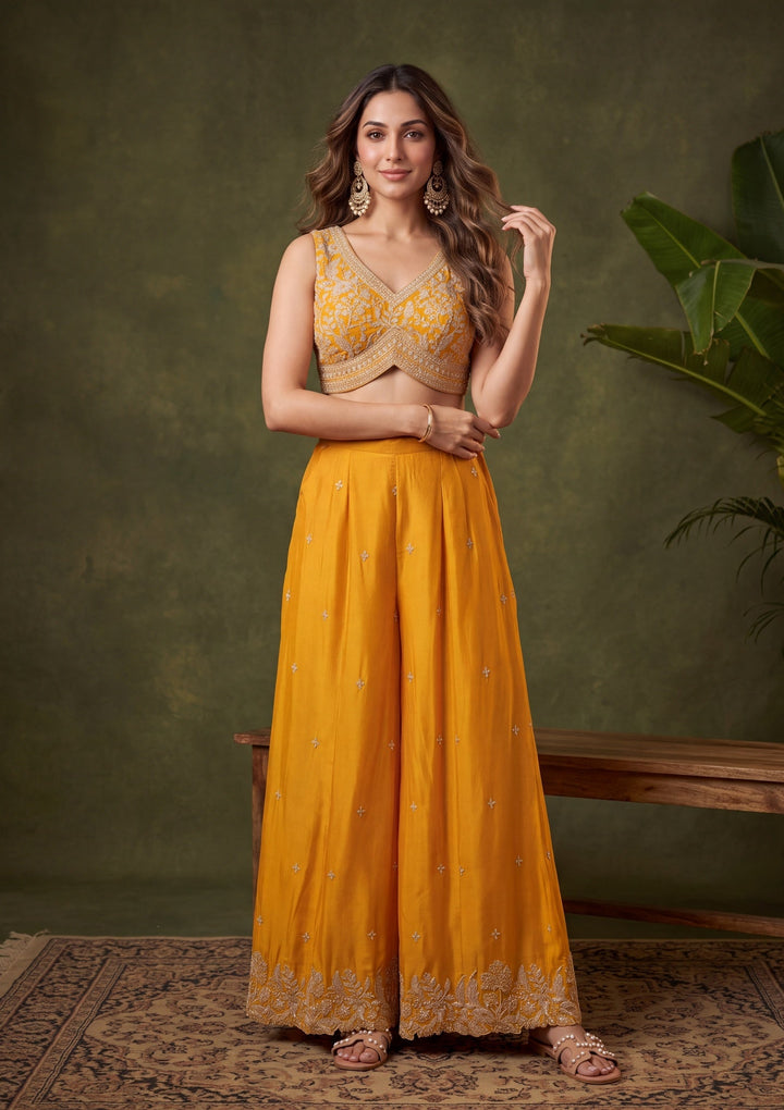 Mustard Yellow Zariwork (Gold) Chinon Readymade Salwar Suit
