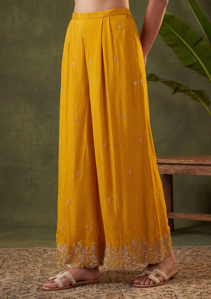 Mustard Yellow Zariwork (Gold) Chinon Readymade Salwar Suit