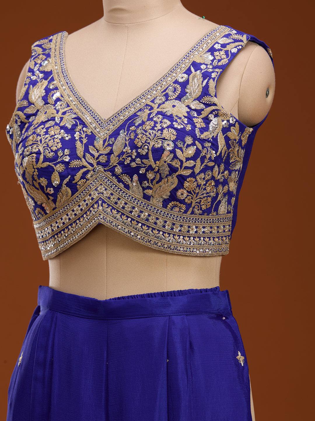 Royal Blue Zariwork (Gold) Chinon Readymade Salwar Suit