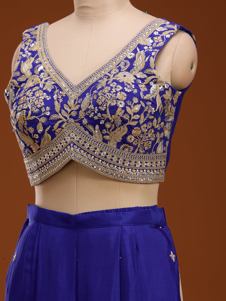 Royal Blue Zariwork (Gold) Chinon Readymade Salwar Suit