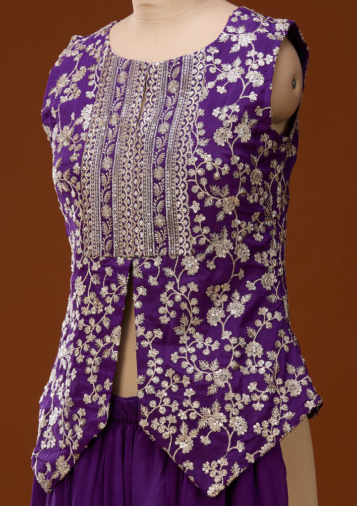 Purple Zariwork (Gold) Chinon Readymade Salwar Suit
