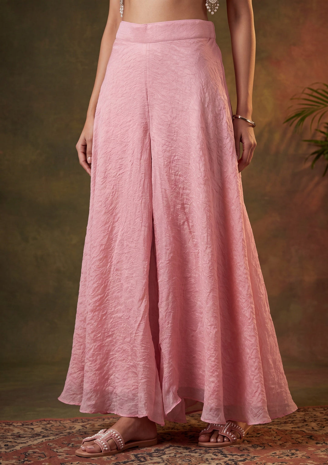 Baby Pink Mirrorwork Tissue Readymade Salwar Suit