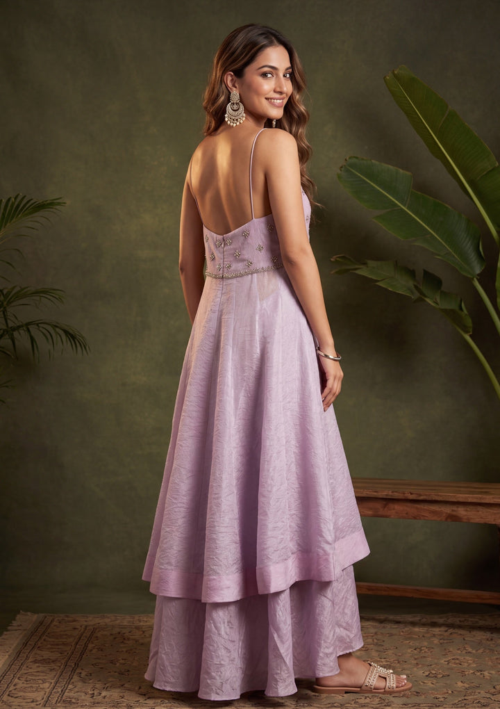 Light Lavender Mirrorwork Tissue Readymade Salwar Suit