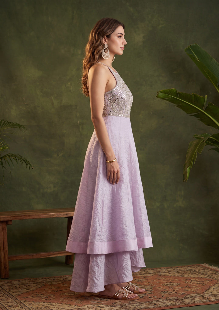Light Lavender Mirrorwork Tissue Readymade Salwar Suit