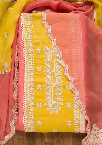 Peach Threadwork Georgette Unstitched Salwar Suit-Koskii