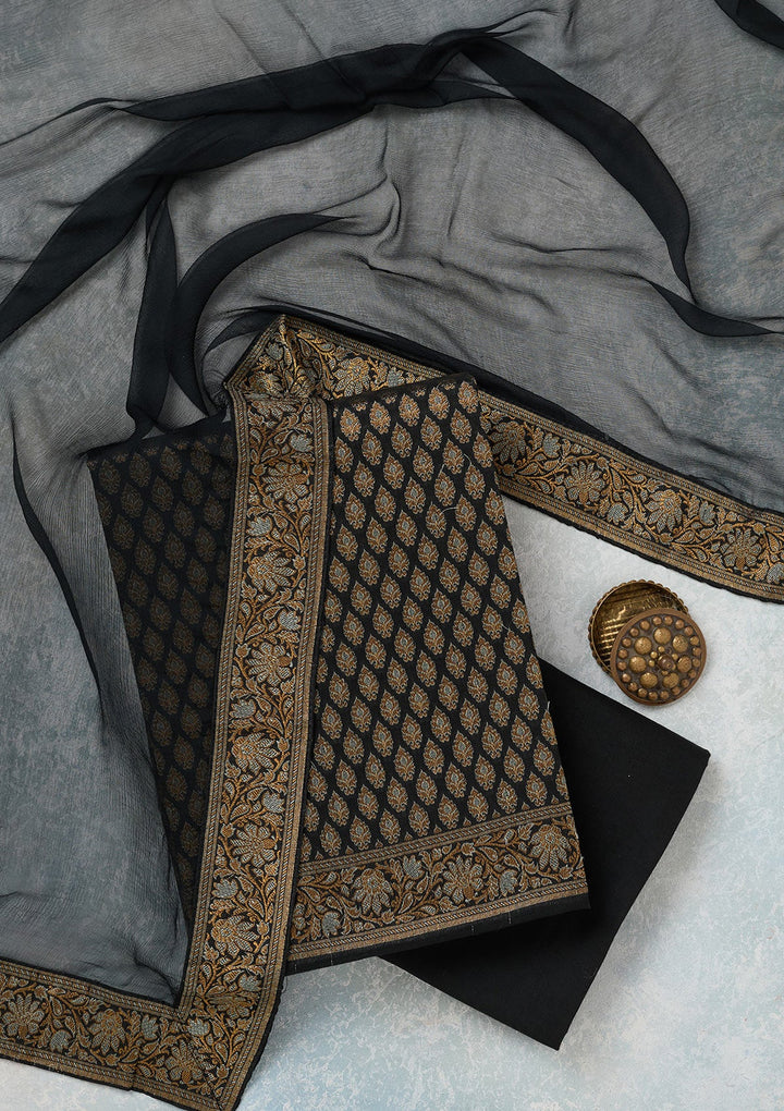 Black Zariwork (Gold) Banarasi Unstitched Salwar Suit-koskii