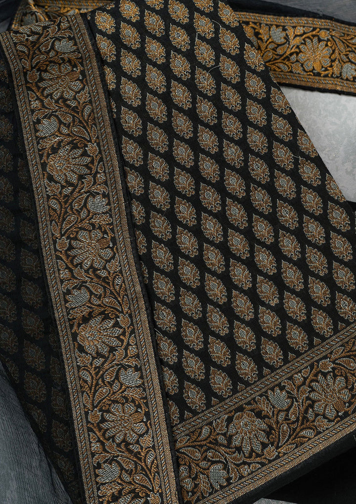 Black Zariwork (Gold) Banarasi Unstitched Salwar Suit-koskii