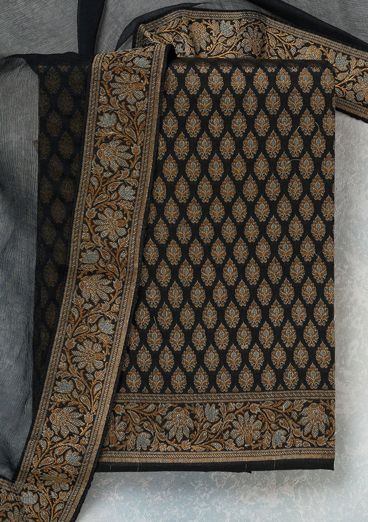 Black Zariwork (Gold) Banarasi Unstitched Salwar Suit-koskii
