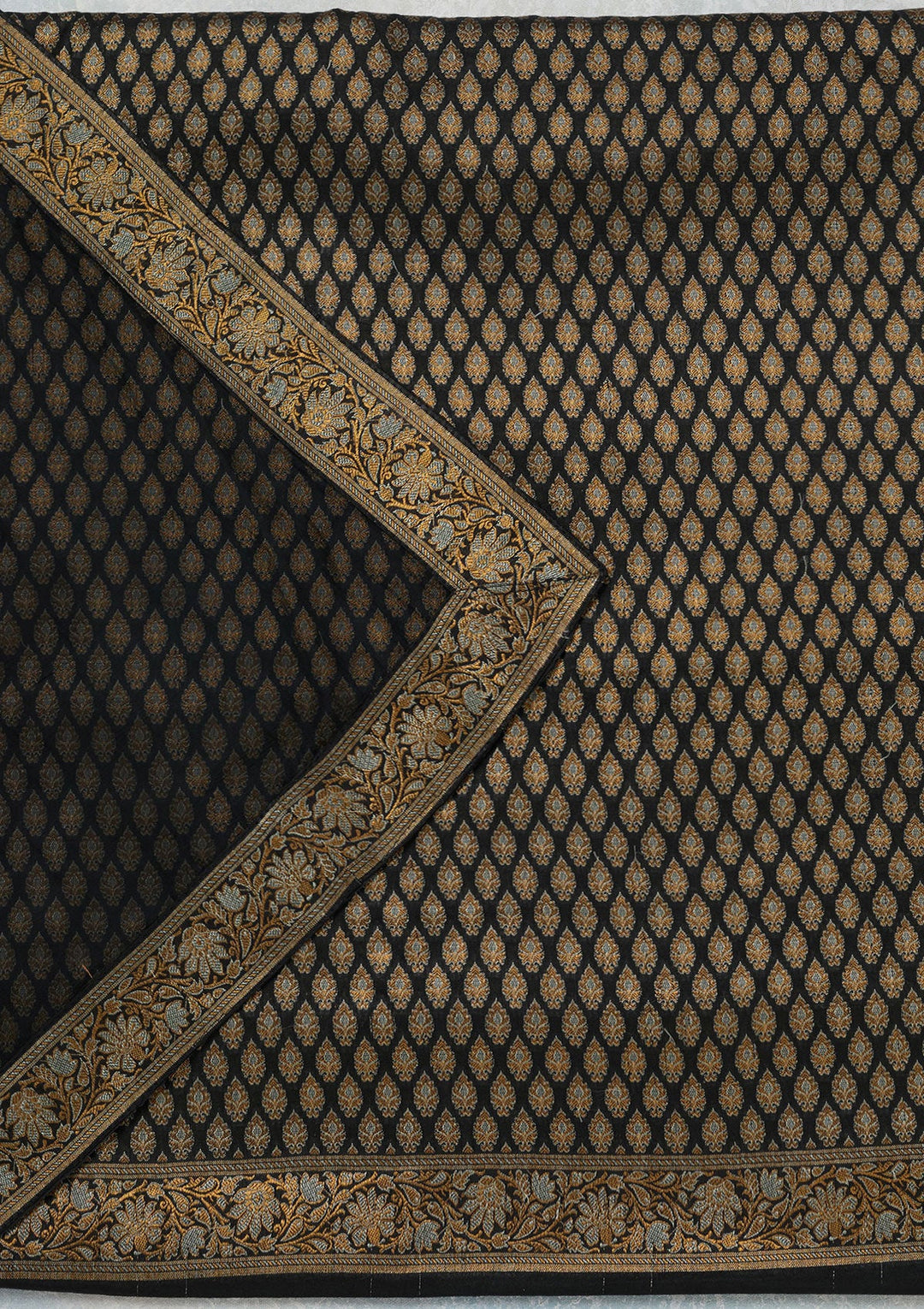 Black Zariwork (Gold) Banarasi Unstitched Salwar Suit-koskii