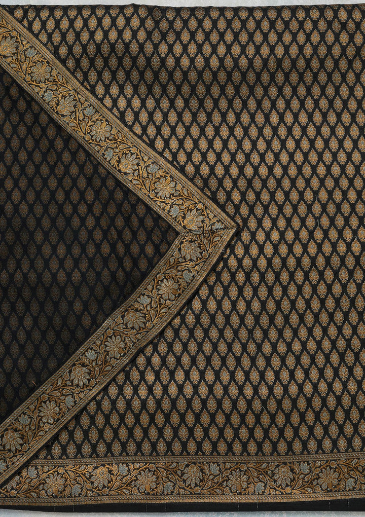 Black Zariwork (Gold) Banarasi Unstitched Salwar Suit-koskii