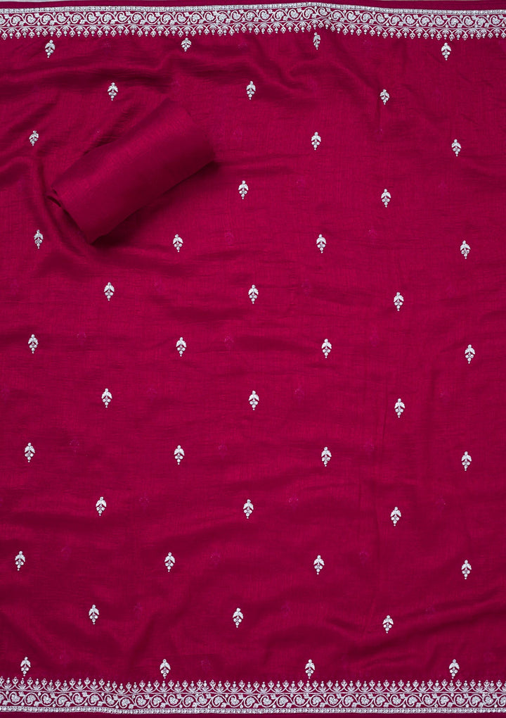 Maroon Zariwork Soft Raw Silk Unstitched Salwar Suit-Koskii