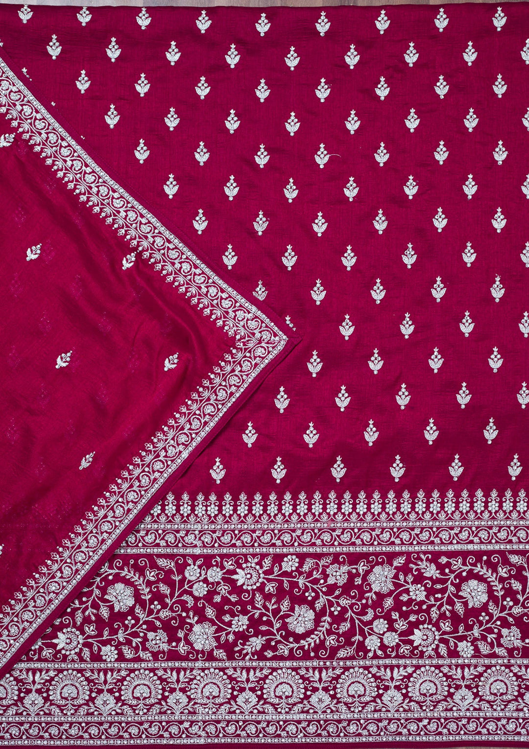 Maroon Zariwork Soft Raw Silk Unstitched Salwar Suit-Koskii