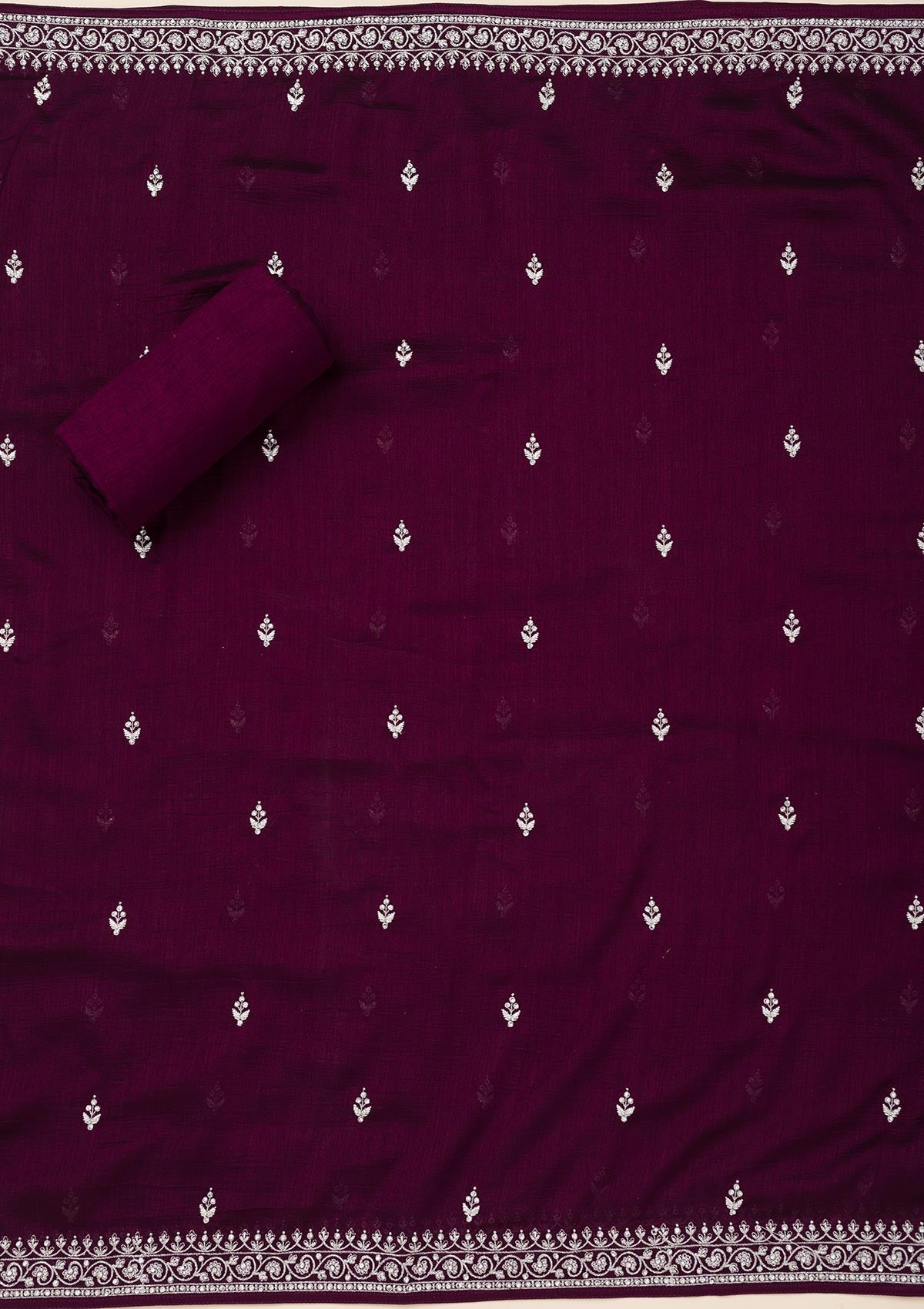 Wine Zariwork Soft Raw Silk Unstitched Salwar Suit-Koskii