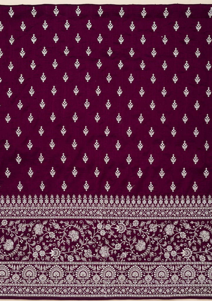 Wine Zariwork Soft Raw Silk Unstitched Salwar Suit-Koskii