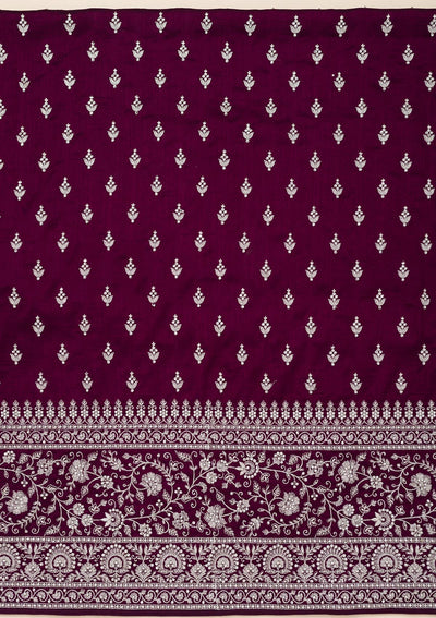 Wine Zariwork Soft Raw Silk Unstitched Salwar Suit-Koskii