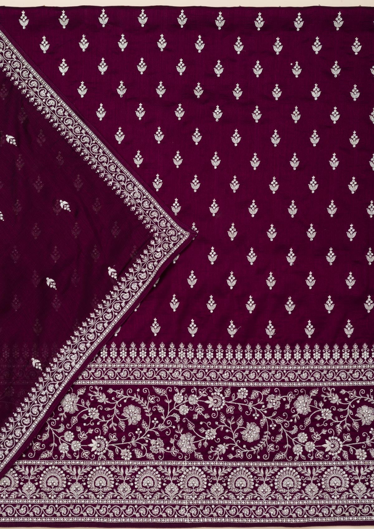 Wine Zariwork Soft Raw Silk Unstitched Salwar Suit-Koskii