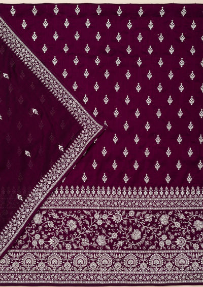 Wine Zariwork Soft Raw Silk Unstitched Salwar Suit-Koskii