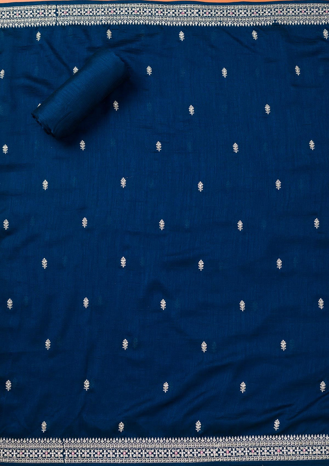 Peacock Blue Zariwork Art Silk Unstitched Salwar Suit-Koskii