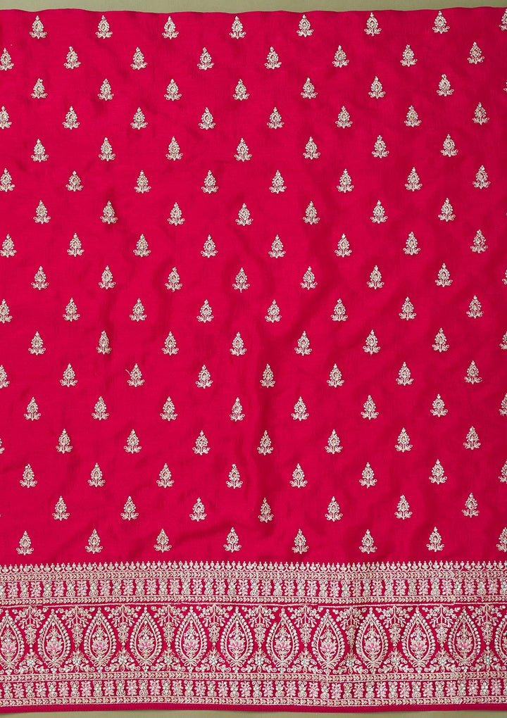 Rani Pink Zariwork Art Silk Unstitched Salwar Suit-Koskii