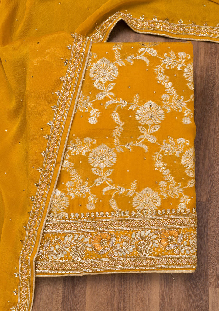 Mustard Threadwork Georgette Unstitched Salwar Suit