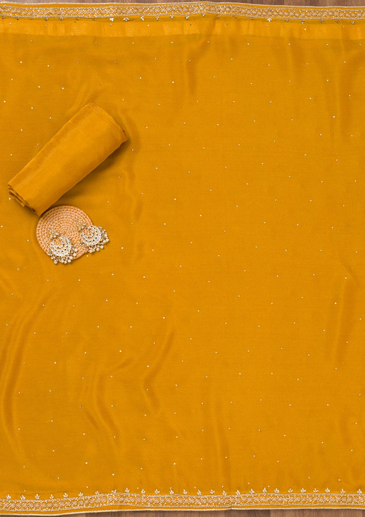 Mustard Threadwork Georgette Unstitched Salwar Suit